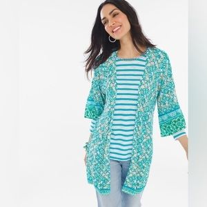 Chico’s Lightweight Open Front Tile Striped Cardigan Size M